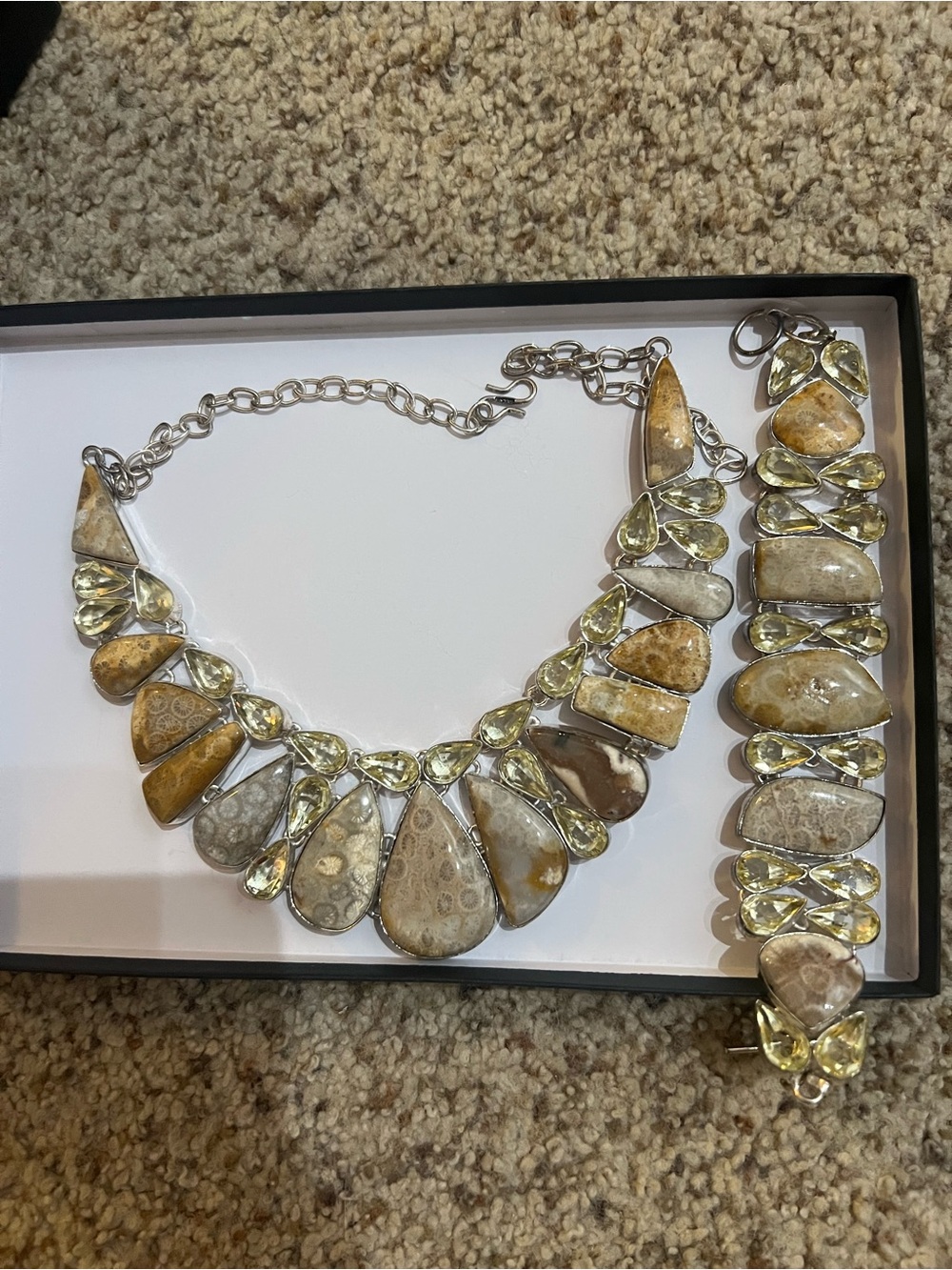 Gemstone Fossil necklace and bracelet